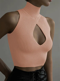 Cropped Turtleneck Ribbed Sleeveless Low Cut Top — vista posteriore