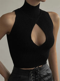 Cropped Turtleneck Ribbed Sleeveless Low Cut Top — dettaglio della stampa