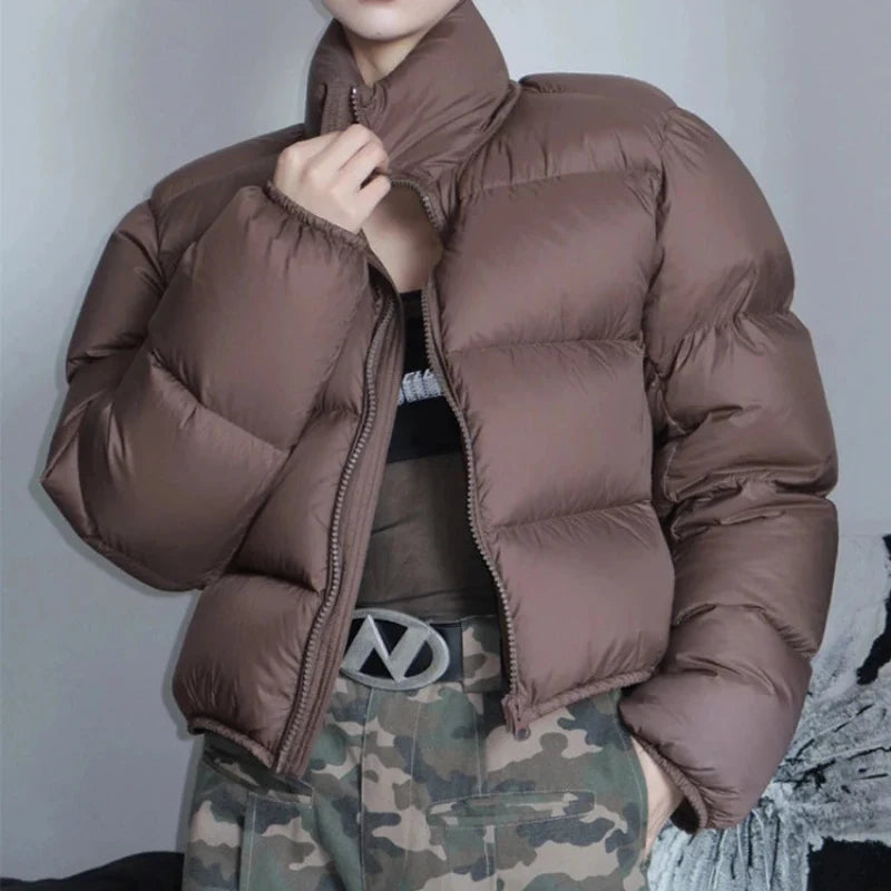 Cropped Womens Padded Puffer Jacket — dettaglio della stampa