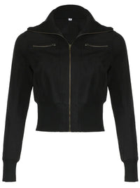 Cropped Zip Up Slim Turtleneck Bomber Jacket — vista frontale