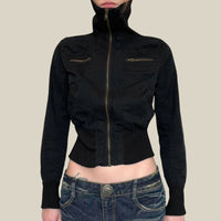 Cropped Zip Up Slim Turtleneck Bomber Jacket — vista posteriore