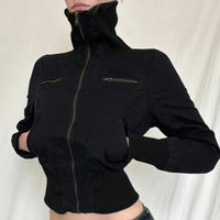 Cropped Zip Up Slim Turtleneck Bomber Jacket — dettaglio