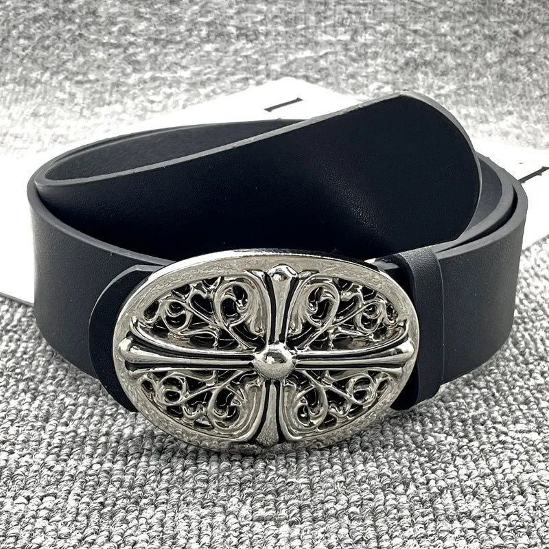 Cross Buckle Leather Belt — dettaglio del tessuto