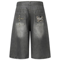 Cross Rivet Denim Shorts Jorts — dettaglio della stampa