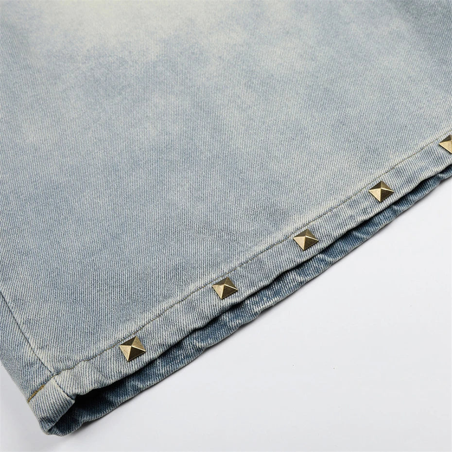 Cross Rivet Denim Shorts Jorts — vista laterale
