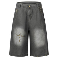 Cross Rivet Denim Shorts Jorts — vista posteriore
