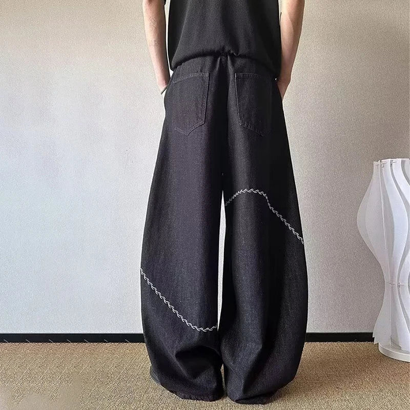 Curved Chain Graphic Barrel Denim Jeans — vista laterale