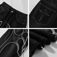 Cyber Embroidery Stacked Baggy Jeans — vista laterale
