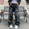 Y2K Cyber Embroidery Stacked Baggy Jeans