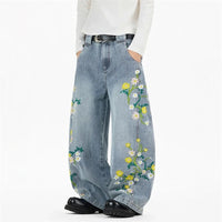 Daffodil and Daisies Floral Embroidered Baggy Barrel Jeans — dettaglio