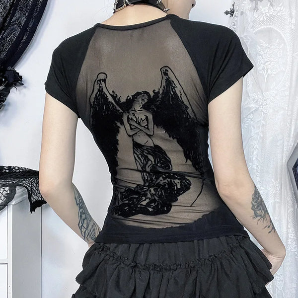 Dark Angel Graphic Mesh Baby Tee — vista frontale