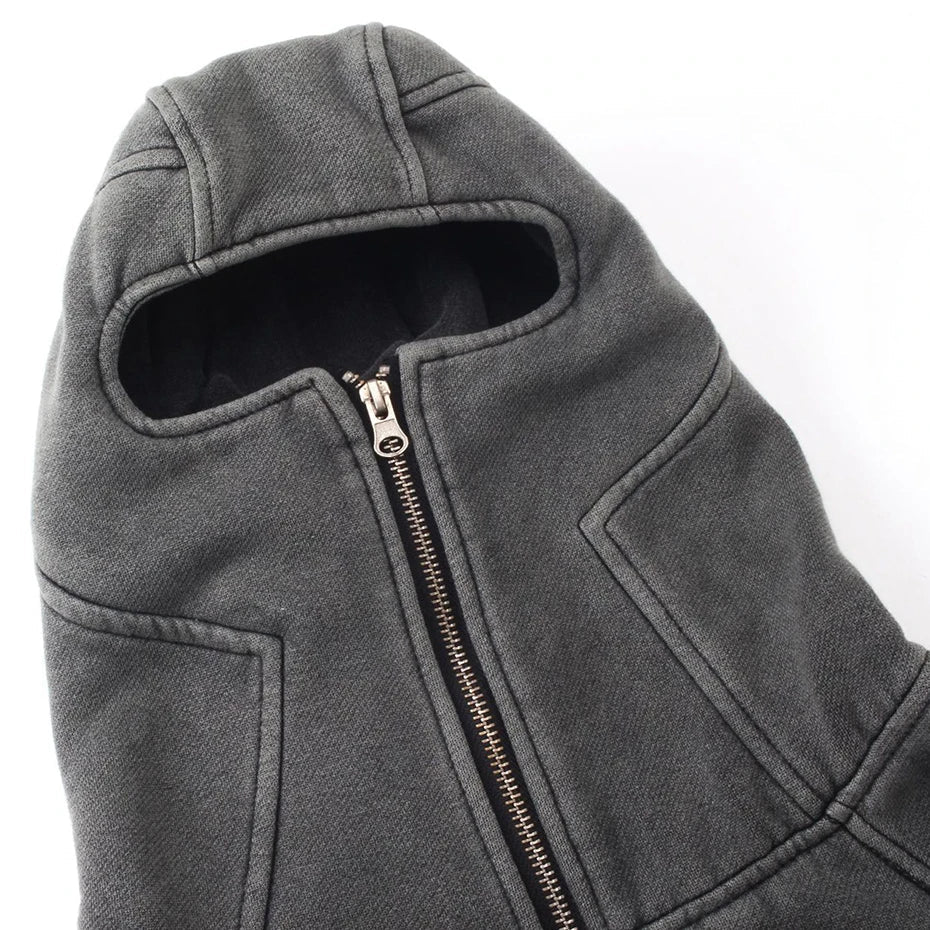 Dark Grey Balaclava Zip Up Hoodie — dettaglio