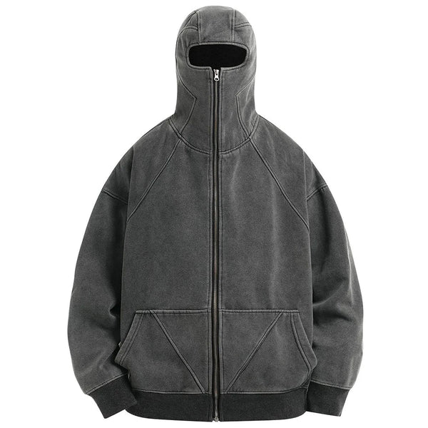 Dark Grey Balaclava Zip Up Hoodie — vista frontale