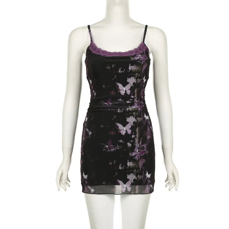 Dark Purple Butterfly Mini Dress — vista laterale