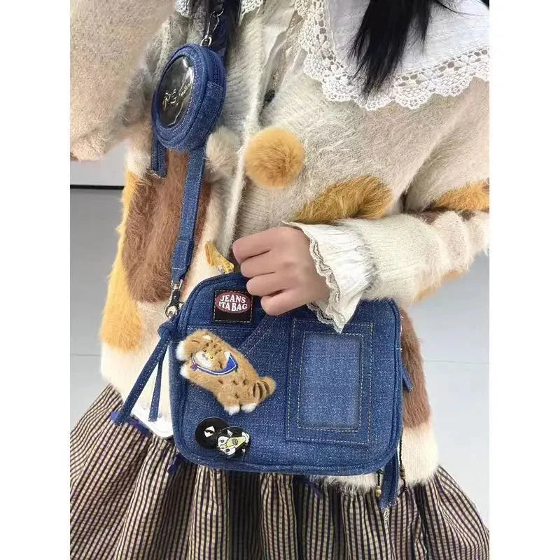 Denim Messenger Handbag — vista laterale
