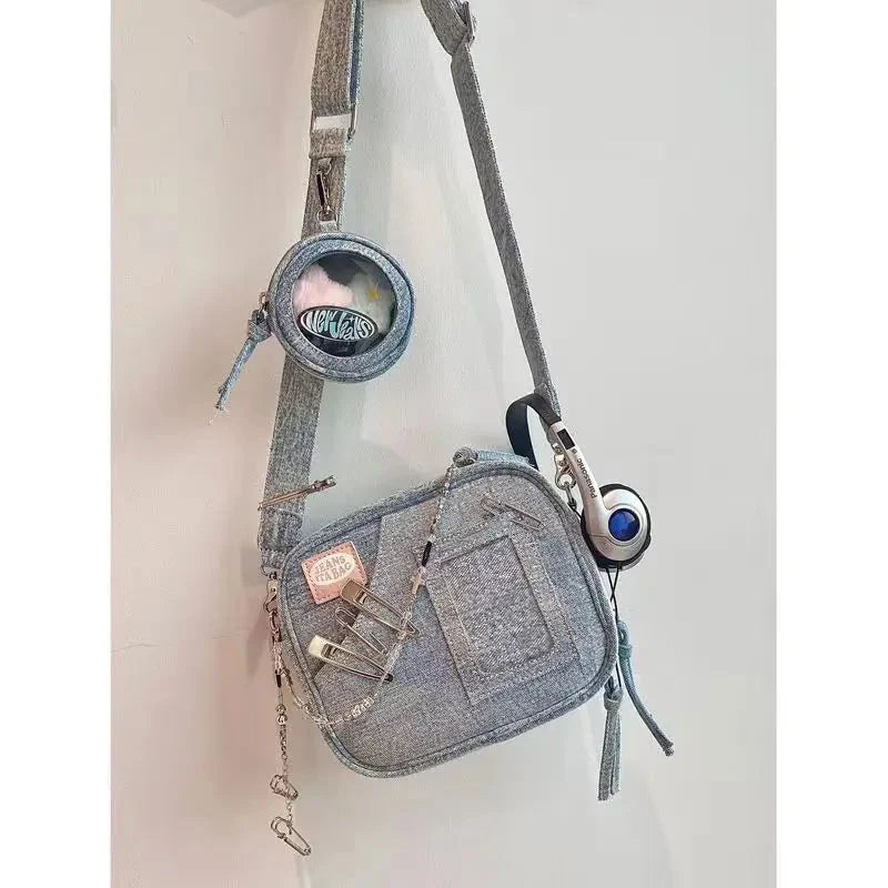 Denim Messenger Handbag — vista frontale