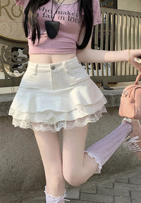 Denim Retro Hight Waist Pleated A Line Mini Skirt — dettaglio