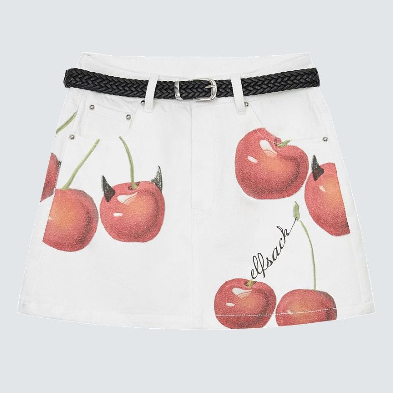 Devils Cherry Print A Line Denim Mini Skirt — in alternativa