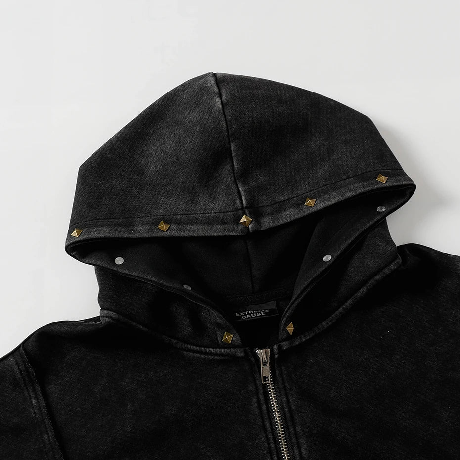Diamond Rivet Patchwork Full Zip Up Hoodie — in alternativa
