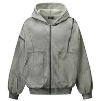Diamond Rivet Patchwork Full Zip Up Hoodie — vista frontale