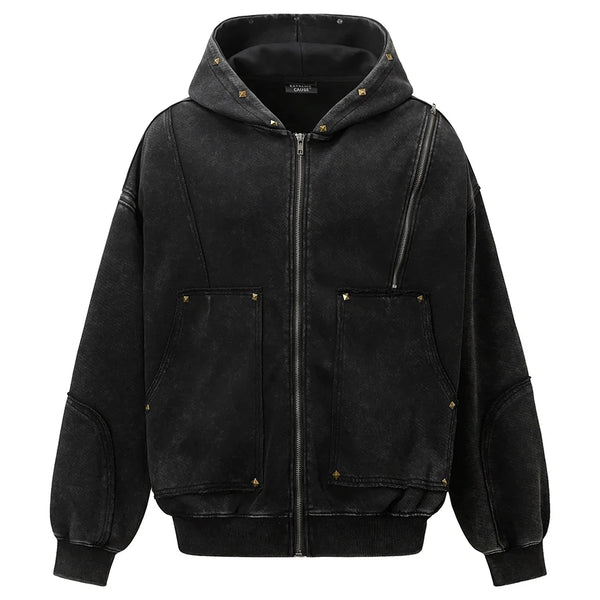 Y2K Diamond Rivet Patchwork Full Zip Up Hoodie