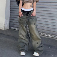 Distressed Low Waist Print Baggy Jeans — dettaglio