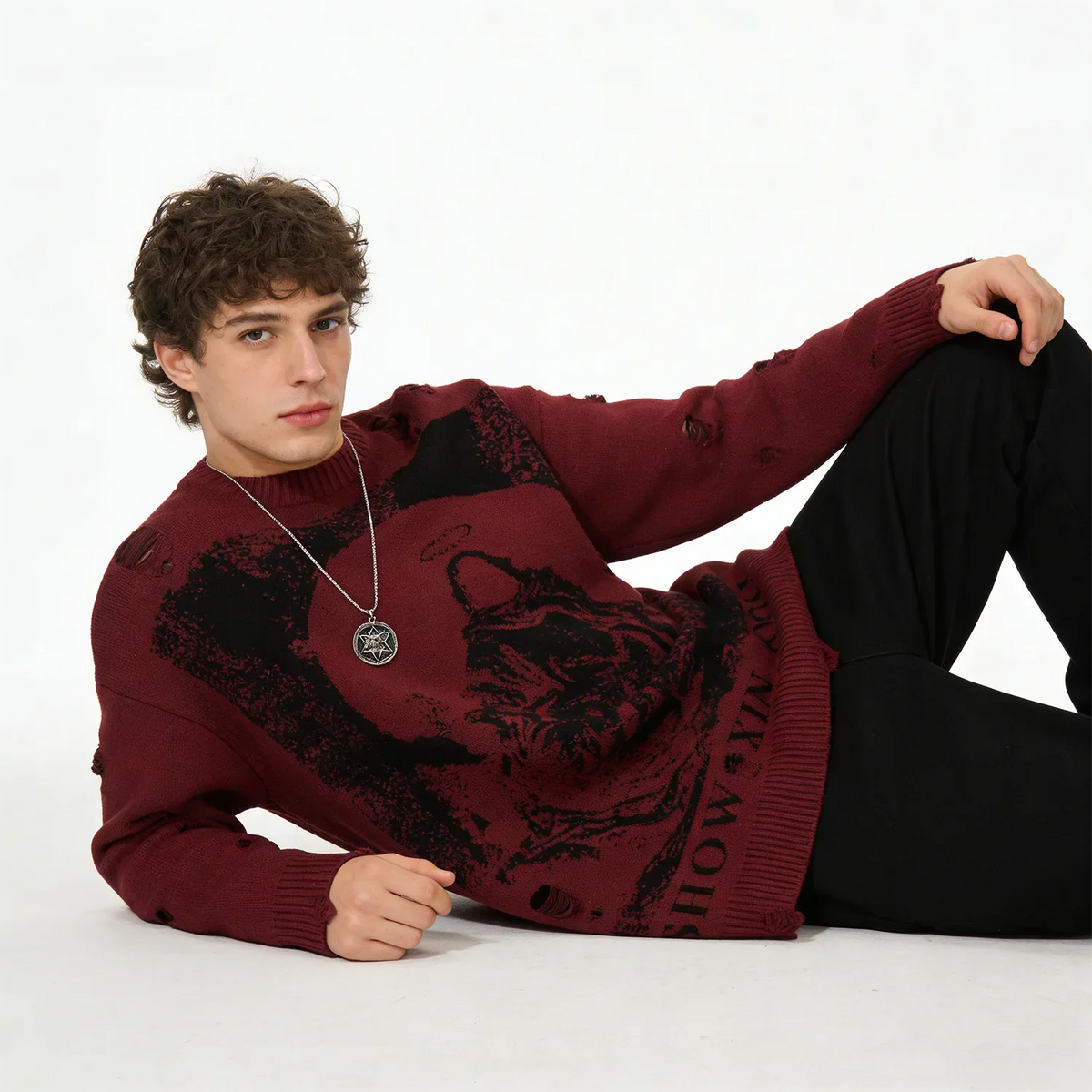 Distressed Priest Salvation Graphic Jumper — dettaglio della stampa