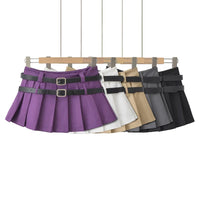 Double Belt Pleated Mini Skirt — vista frontale
