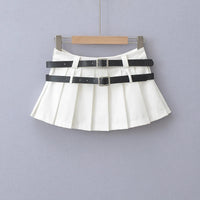 Double Belt Pleated Mini Skirt — vista frontale