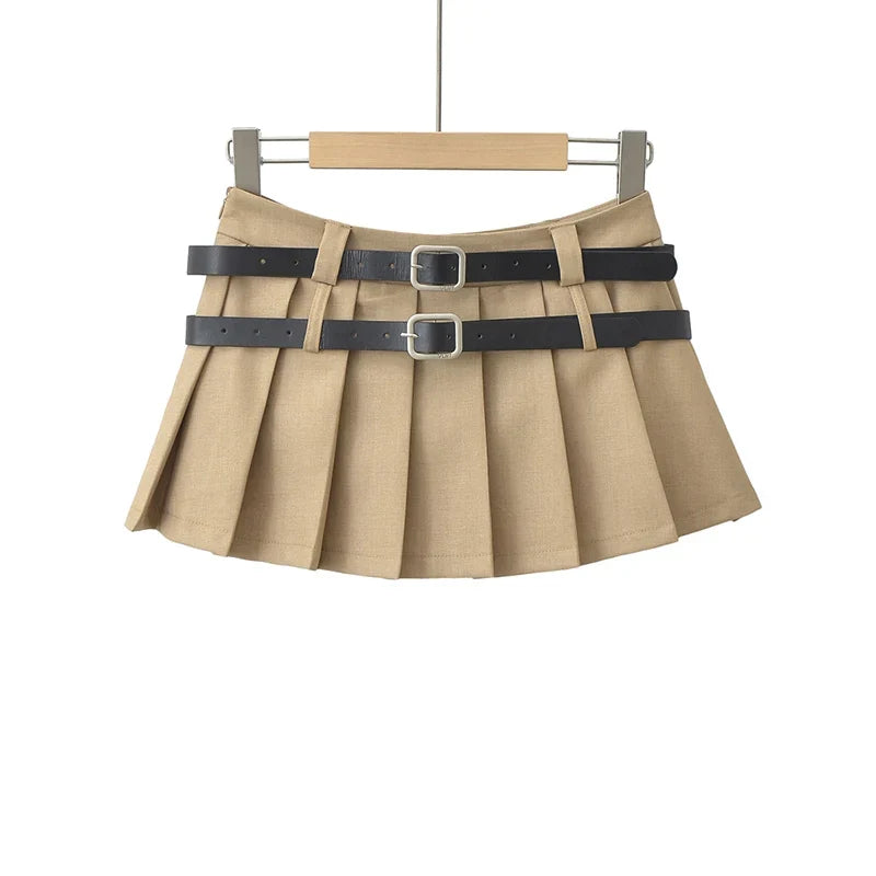 Double Belt Pleated Mini Skirt — dettaglio