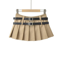 Double Belt Pleated Mini Skirt — dettaglio