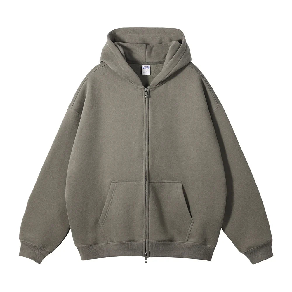 Double Headed Plain Zip Up Hoodie — vista posteriore