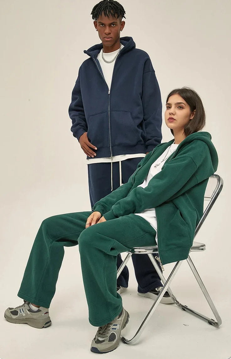 Double Headed Plain Zip Up Hoodie — vista frontale