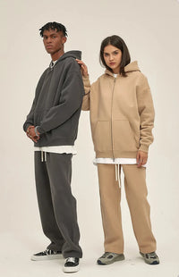 Double Headed Plain Zip Up Hoodie — vista posteriore