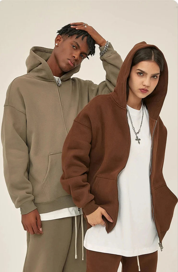 Double Headed Plain Zip Up Hoodie — vista completa