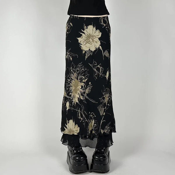 Double Layer Mesh A line Midi Skirt — vista frontale