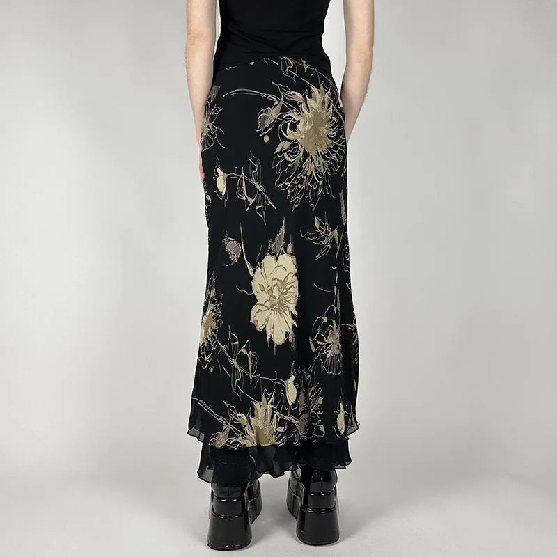 Double Layer Mesh A line Midi Skirt — dettaglio