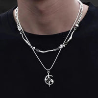 Double Layer Moon And Star Black Pearl Necklace — vista frontale