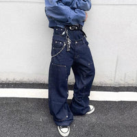Double Waistband Rivet Straight Leg Jeans — dettaglio