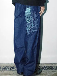 Dragon Embroidery Baggy Skater Jeans — dettaglio