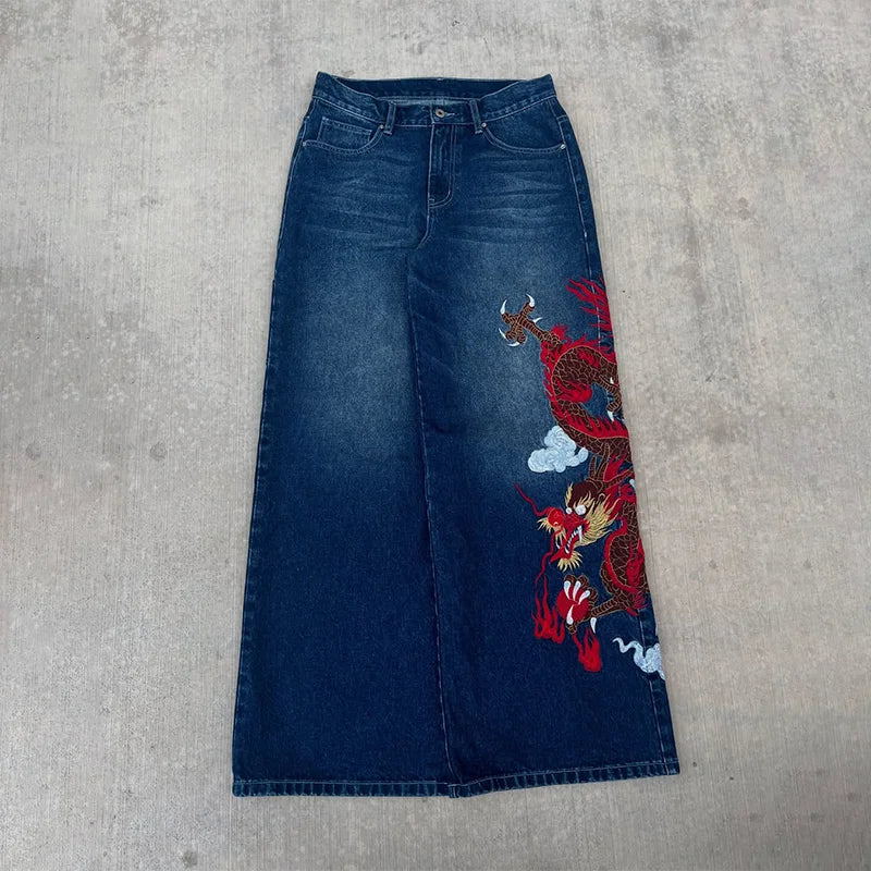 Dragon Graphic Baggy Embroidered Jeans — vista posteriore
