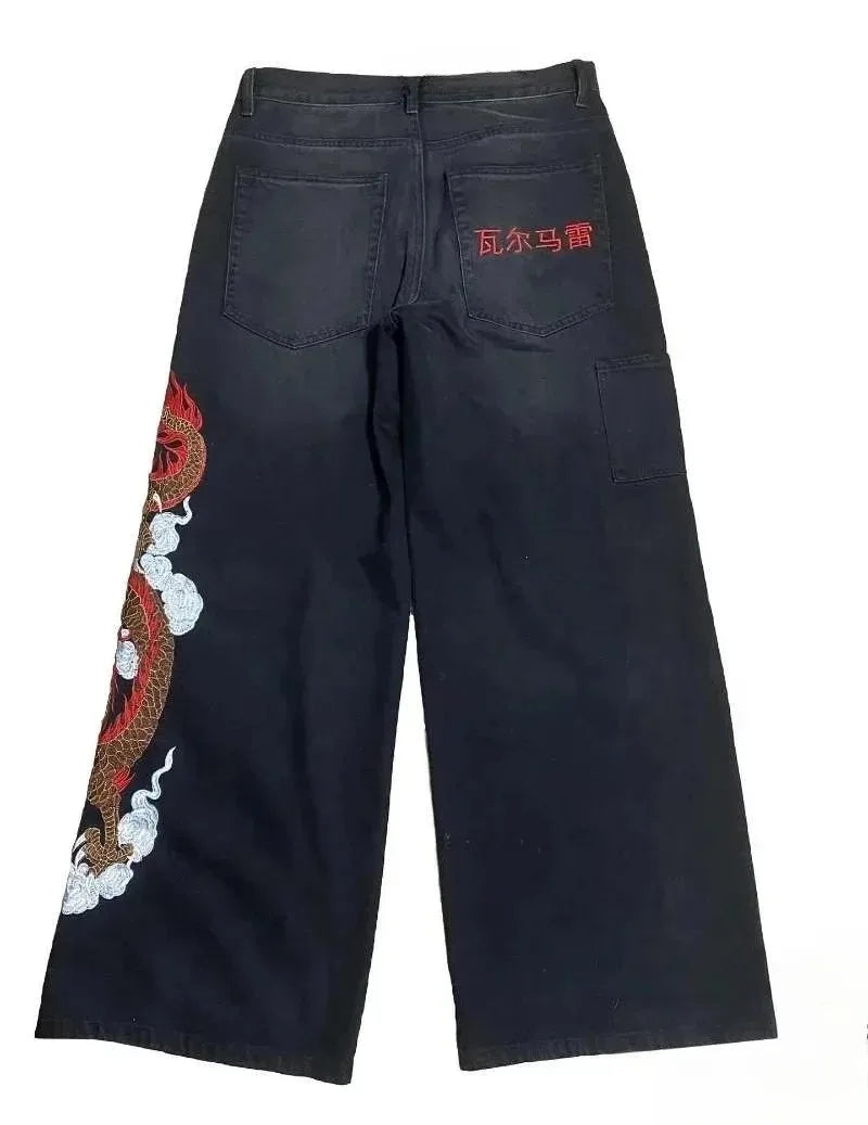 Dragon Graphic Baggy Embroidered Jeans — vista frontale
