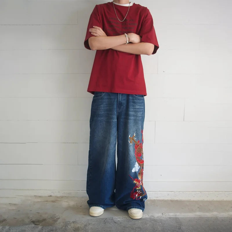 Dragon Graphic Baggy Embroidered Jeans — dettaglio