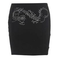 Dragon Rhinestone Dragon Black Mini Skirt — vista frontale