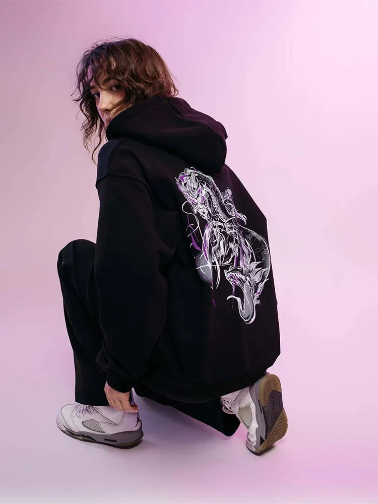 Dragon Serpent Print Black Hoodie — dettaglio della stampa