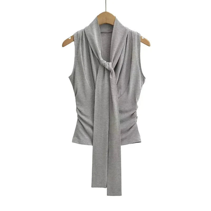 Draped Cowl Tank Top With Scarf — vista laterale