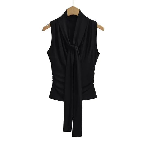 Draped Cowl Tank Top With Scarf — vista frontale
