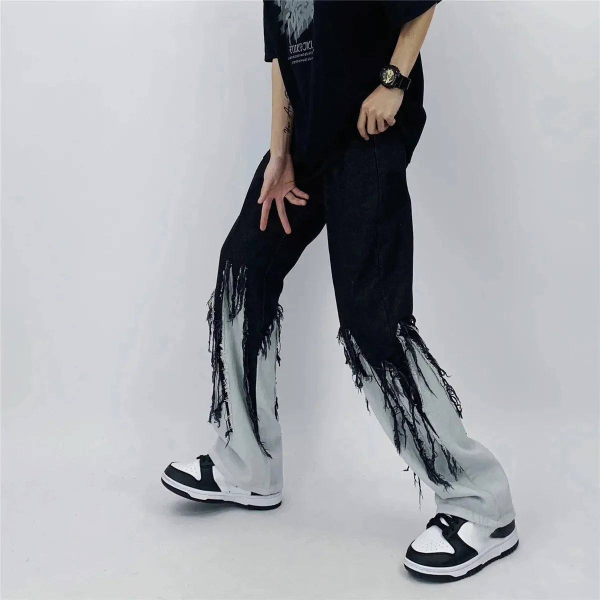 Dripped Tassel Patchwork Jeans — vista laterale