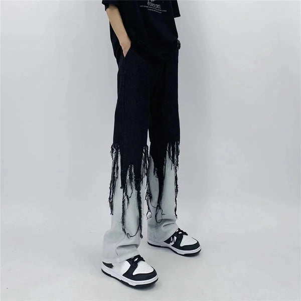 Dripped Tassel Patchwork Jeans — vista frontale