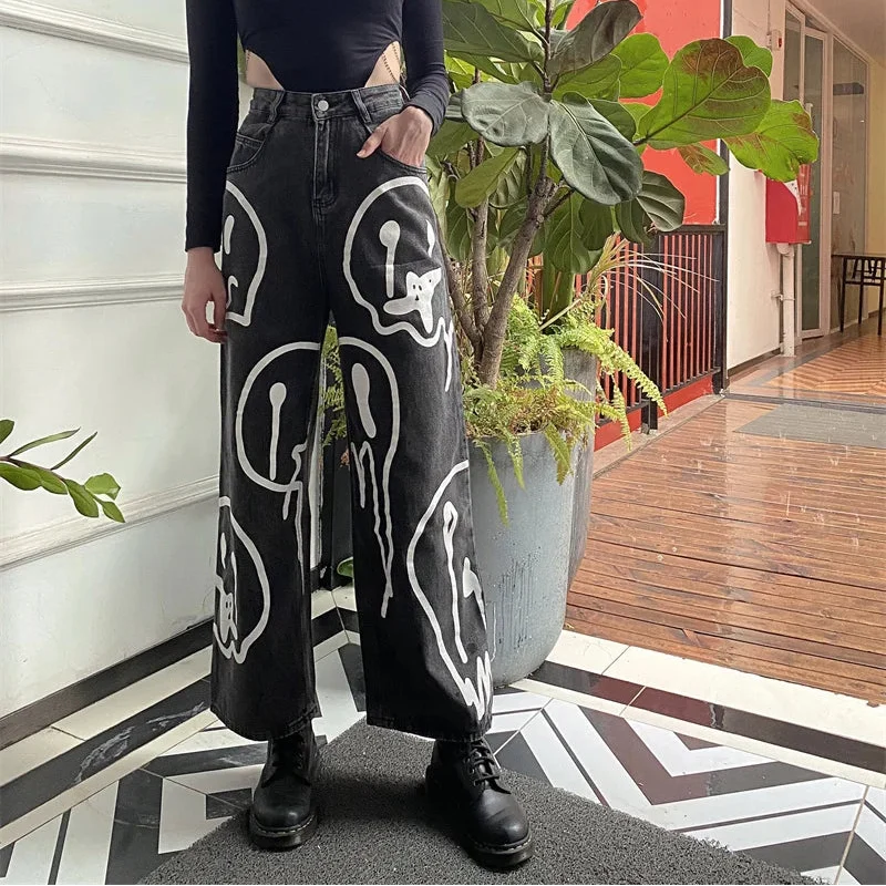 "Dripping Smiles" High Waist Jeans — vista posteriore